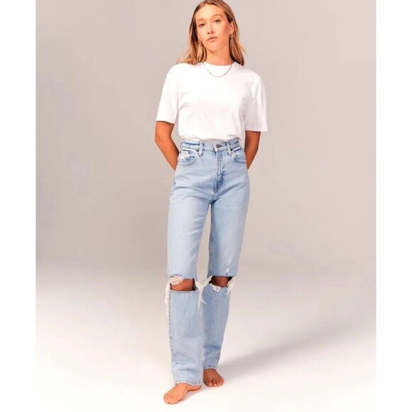 Abercrombie Fitch Womens Jeans 30 90s Straight Ultra High Rise Distressed Demin - Picture 2 of 12